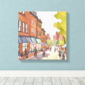 Boston Bike Ride | North End Waterverf MA Canvas Afdruk (Insitu (Houten vloer))