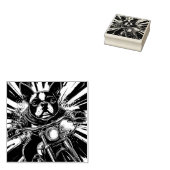 Boston Biker Terrier - Wood Art Stamp Rubberstempel (Gestempeld)