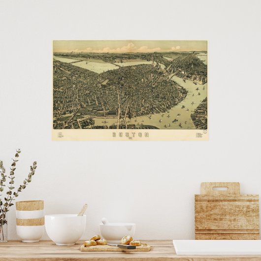 Boston birdseye map - 1899 (Walker) BigMapBlog Poster (Keuken)
