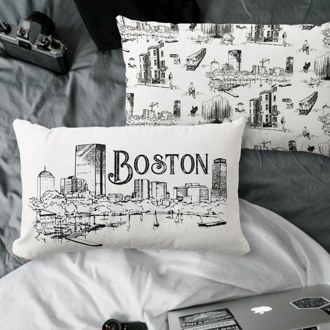 Boston Black en White Pillow Kussen (Creator heeft geüpload)