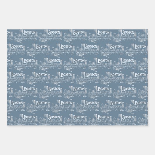 Boston Blue Gift Wrap Set Inpakpapier Vel (Voorkant 2)