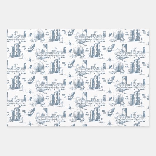  Boston Blue Gift Wrap Set Inpakpapier Vel (Voorkant)
