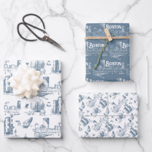 Boston Blue Gift Wrap Set Inpakpapier Vel