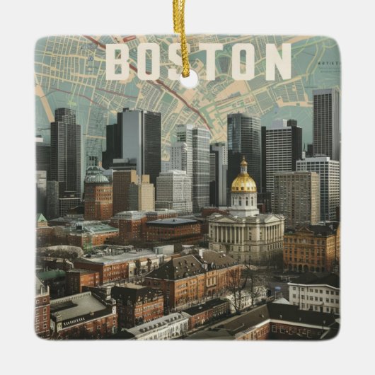 Boston, Boston, Massachusetts City Skyline met kaa Keramisch Ornament (Voorkant)
