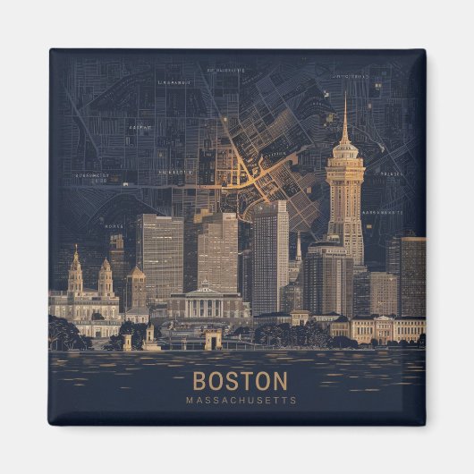 Boston, Boston, Massachusetts City Skyline met kaa Magneet (Voorkant)