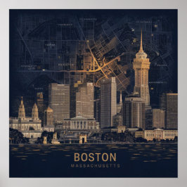 Boston, Boston, Massachusetts City Skyline met kaa Poster