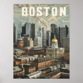 Boston, Boston, Massachusetts City Skyline met kaa Poster