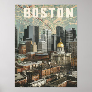 Boston, Boston, Massachusetts City Skyline met kaa Poster