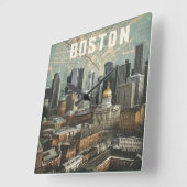 Boston, Boston, Massachusetts City Skyline met kaa Vierkante Klok (Hoek)
