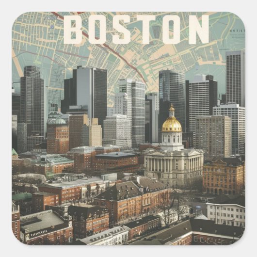 Boston, Boston, Massachusetts City Skyline met kaa Vierkante Sticker (Voorkant)
