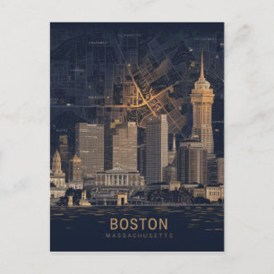 Boston, Boston Massachusetts Stadsgezicht Met Kaar Briefkaart