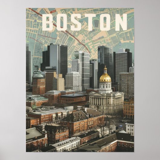 Boston, Boston Massachusetts Stadsgezicht Met Kaar Poster (Voorkant)