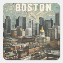 Boston, Boston Massachusetts Stadsgezicht Met Kaar Vierkante Sticker