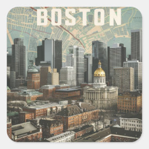 Boston, Boston Massachusetts Stadsgezicht Met Kaar Vierkante Sticker
