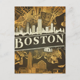 Boston, Boston Massachusetts Stadssilhouet Met Kaa Briefkaart