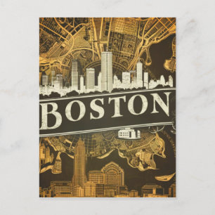 Boston, Boston Massachusetts Stadssilhouet Met Kaa Briefkaart