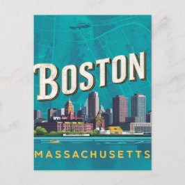Boston, Boston Massachusetts Stadssilhouet Met Kaa Briefkaart