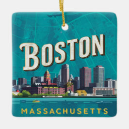 Boston, Boston Massachusetts Stadssilhouet Met Kaa Keramisch Ornament
