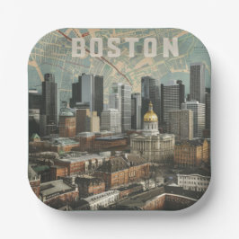 Boston, Boston Massachusetts Stadssilhouet Met Kaa Papieren Bordje