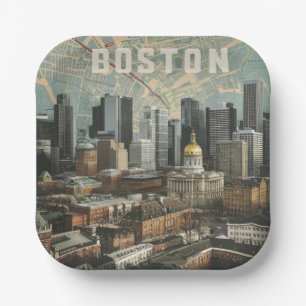 Boston, Boston Massachusetts Stadssilhouet Met Kaa Papieren Bordje