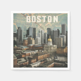Boston, Boston Massachusetts Stadssilhouet Met Kaa Servet