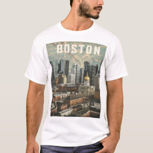 Boston, Boston Massachusetts Stadssilhouet Met Kaa T-shirt