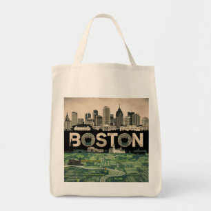 Boston, Boston Massachusetts Stadssilhouet Met Kaa Tote Bag