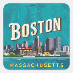 Boston, Boston Massachusetts Stadssilhouet Met Kaa Vierkante Sticker