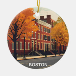 Boston Brownstone Herfst Keramisch Ornament