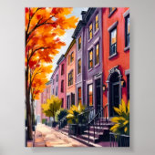 Boston Brownstones Aquarel Massachusetts Poster (Voorkant)