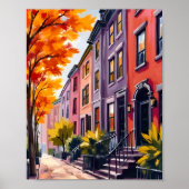 Boston Brownstones Aquarel Massachusetts Poster (Voorkant)