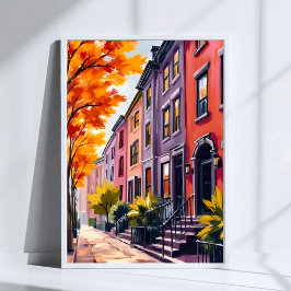 Boston Brownstones Aquarel Massachusetts Poster