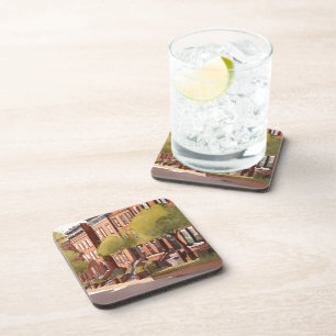 Boston Brownstones   Beacon Street Aquarel Bier Onderzetter