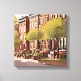 Boston Brownstones | Beacon Street Aquarel Canvas Afdruk