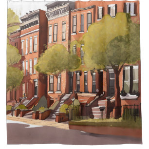 Boston Brownstones   Beacon Street Aquarel Douchegordijn