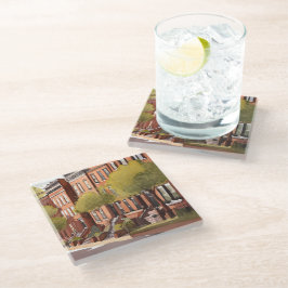 Boston Brownstones | Beacon Street Aquarel Glazen Onderzetter