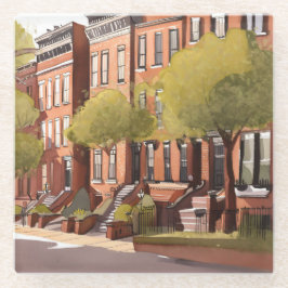 Boston Brownstones | Beacon Street Aquarel Glazen Onderzetter