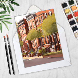 Boston Brownstones | Beacon Street Aquarel Kaart