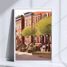 Boston Brownstones | Beacon Street Aquarel Kunst Poster