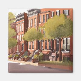Boston Brownstones | Beacon Street Aquarel Magneet