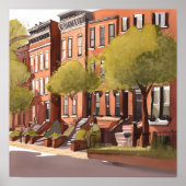 Boston Brownstones | Beacon Street Aquarel Poster (Voorkant)