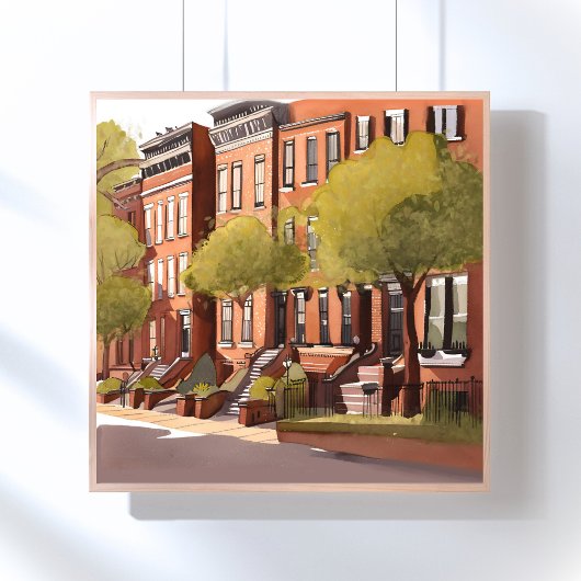 Boston Brownstones | Beacon Street Aquarel Poster
