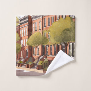 Boston Brownstones   Beacon Street Aquarel Washandje