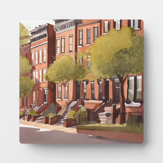 Boston Brownstones | Beacon Street Waterverf Art Fotoplaat (Voorkant)