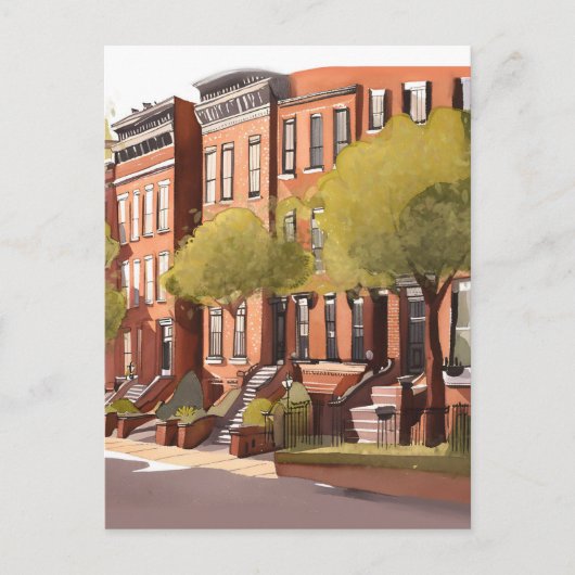 Boston Brownstones | Beacon Street Waterverf Briefkaart (Voorkant)