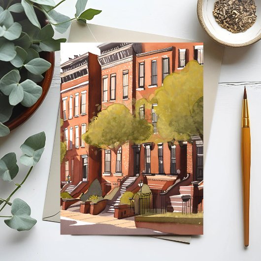 Boston Brownstones | Beacon Street Waterverf Briefkaart