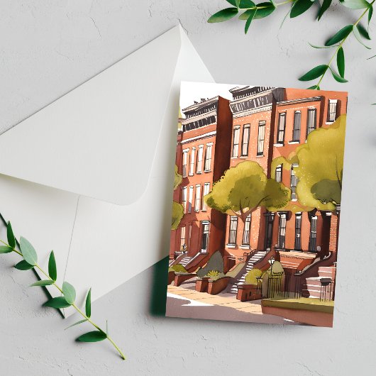 Boston Brownstones | Beacon Street Waterverf Briefkaart