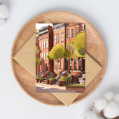 Boston Brownstones | Beacon Street Waterverf Briefkaart