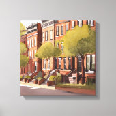 Boston Brownstones | Beacon Street Waterverf Canvas Afdruk (Voorkant)