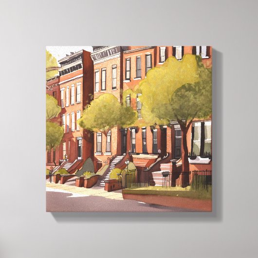 Boston Brownstones | Beacon Street Waterverf Canvas Afdruk (Voorkant)